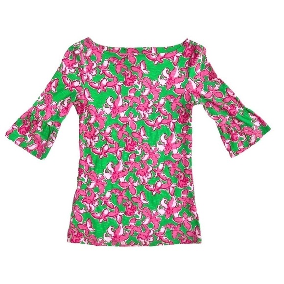 Lilly Pulitzer Boatneck Belle Top All A Flutter Pink Green Butterfly Extra Small - Picture 12 of 16